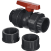 Two Hayward QTA1020CSEG 2-Inch Gray QTA Series True Union PVC Compact Ball Valves with EPDM O-Rings.